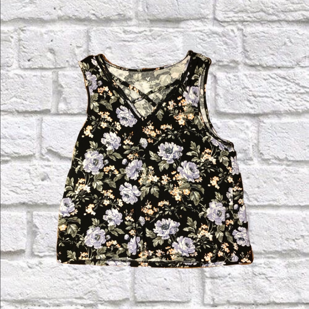 american eagle criss-cross floral tank top